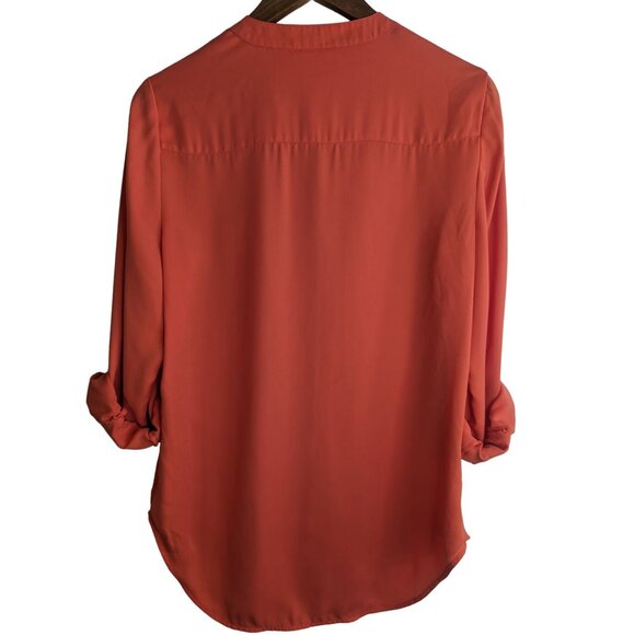 Chico's Zip Pocket Button-UP Campbell Blouse Roll-Tab Sleeves Semi Sheer Sz M - Picture 6 of 10